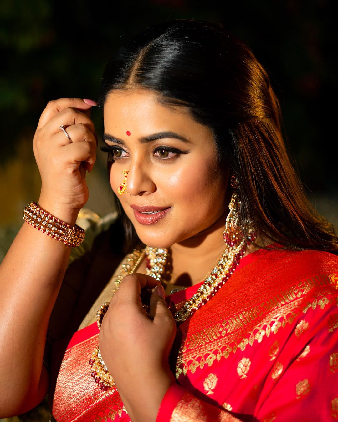 Malayalam Actress Poorna Stills in Red Saree